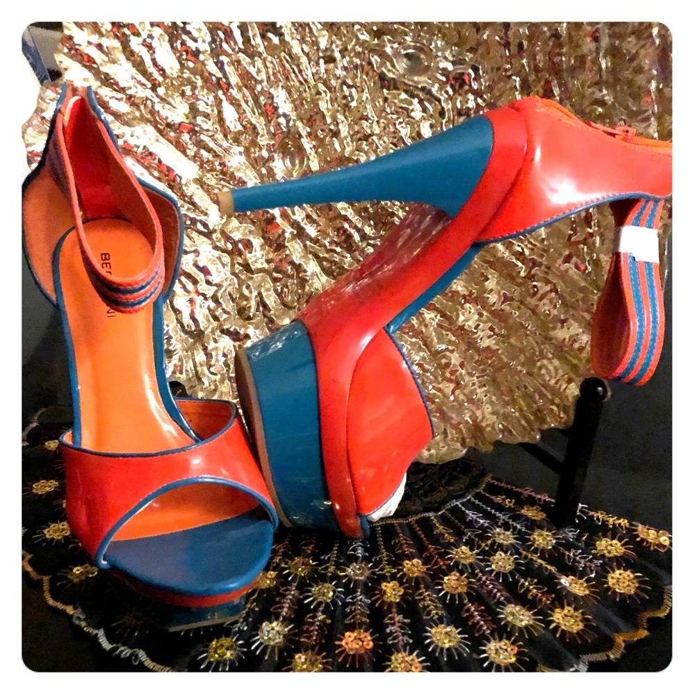 Orange & Turquoise Patten Leather Heels 10